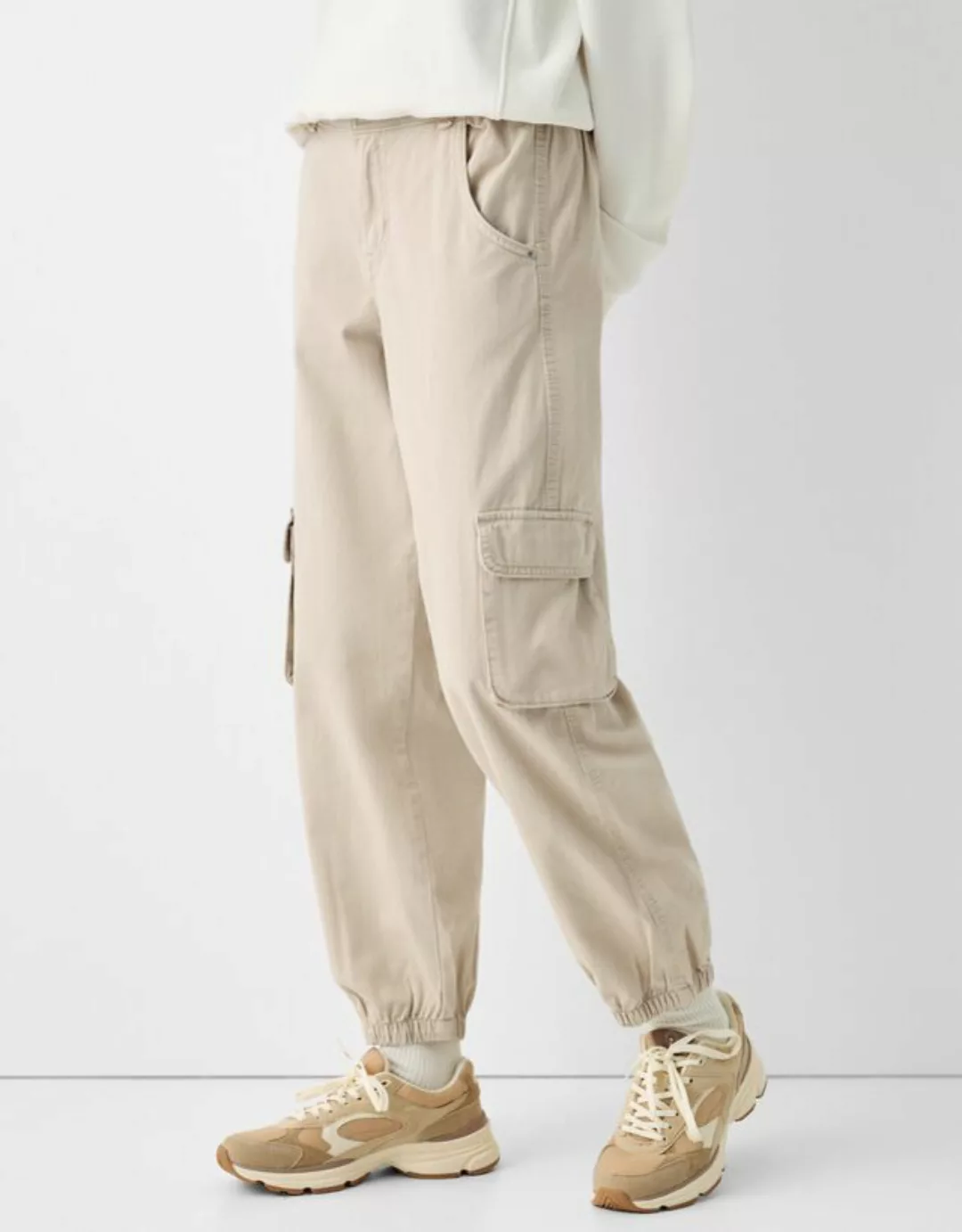 Bershka Jogger-Hose Aus Baumwollstoff Damen M Sandfarbe günstig online kaufen