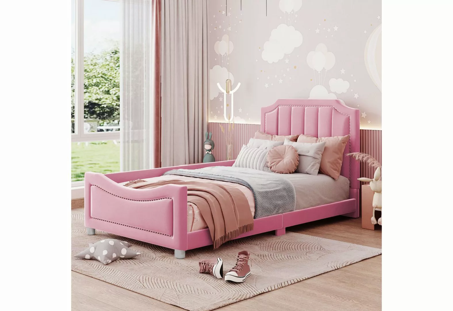 MODFU Kinderbett Polsterbett Einzelbett, Schlafsofa 90x200cm (mit Rückenleh günstig online kaufen