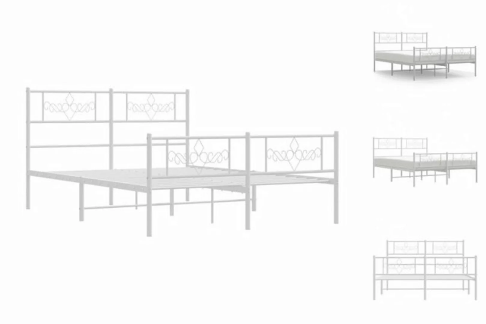 vidaXL Bettgestell Bettrahmen mit Kopf- und Fußteil Metall Weiß 140x190 cm günstig online kaufen