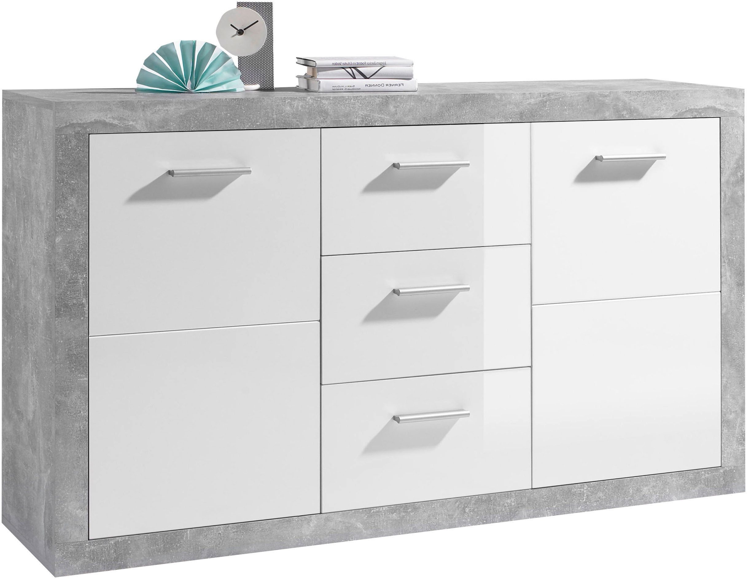 HBZ Sideboard Stone weiß Hochglanz, Wohnzimmerschrank günstig online kaufen