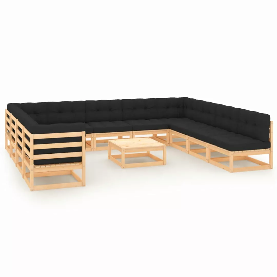 Vidaxl 12-tlg. Garten-lounge-set Anthrazit-kissen Massivholz Kiefer günstig online kaufen