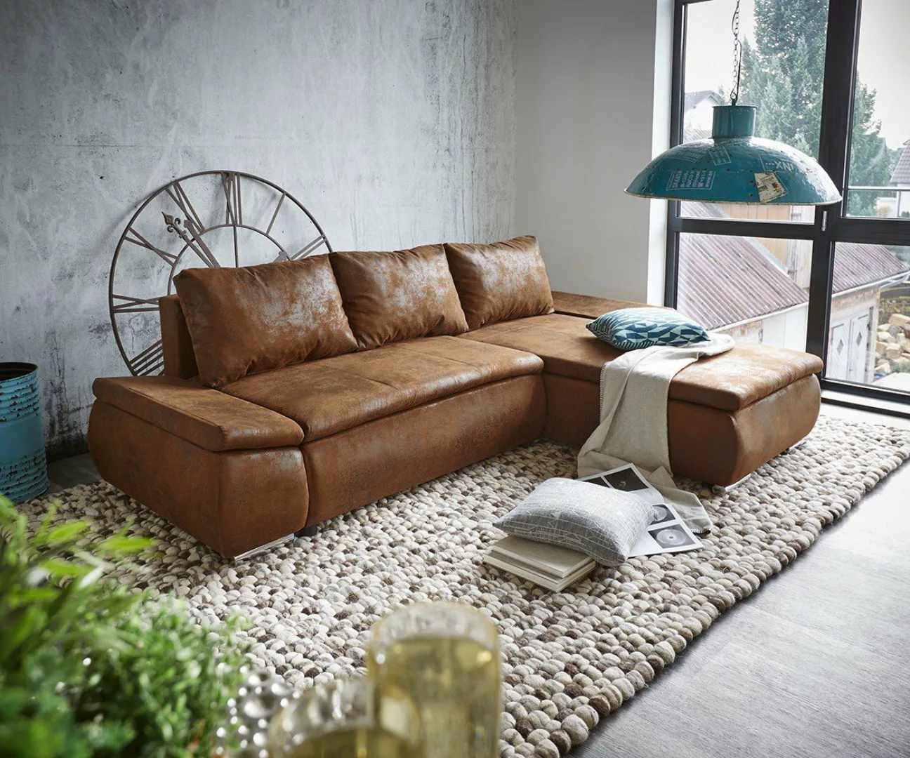 DELIFE Schlafsofa Abilene, Braun 260x175 mit Bettfunktion Ottomane variabel günstig online kaufen