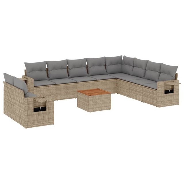 vidaXL Sofaelement 11-tlg. Garten-Sofagarnitur mit Kissen Beige Poly Rattan günstig online kaufen