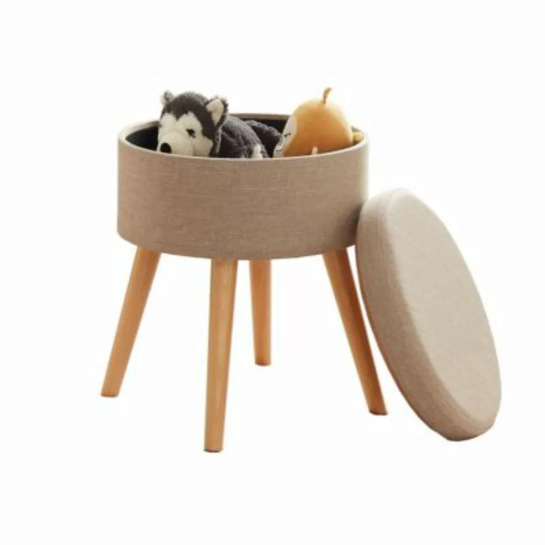 Zedelmaier Sitzhocker mit stauraum Runde(Leinen oder Samt)  mit Holzbein & günstig online kaufen