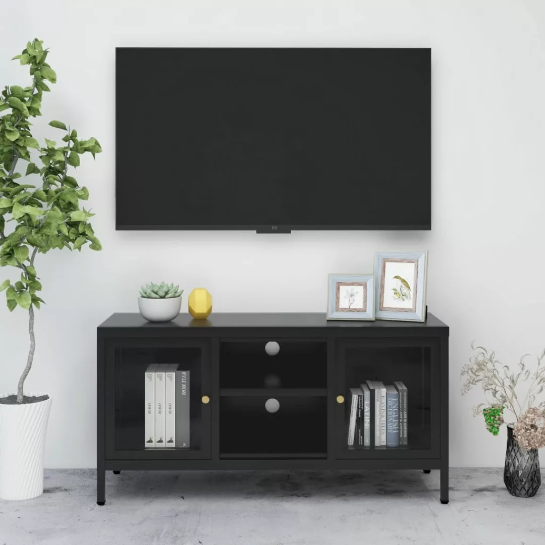 vidaXL TV-Schrank TV-Schrank Schwarz 105x35x52 cm Stahl und Glas Lowboard günstig online kaufen