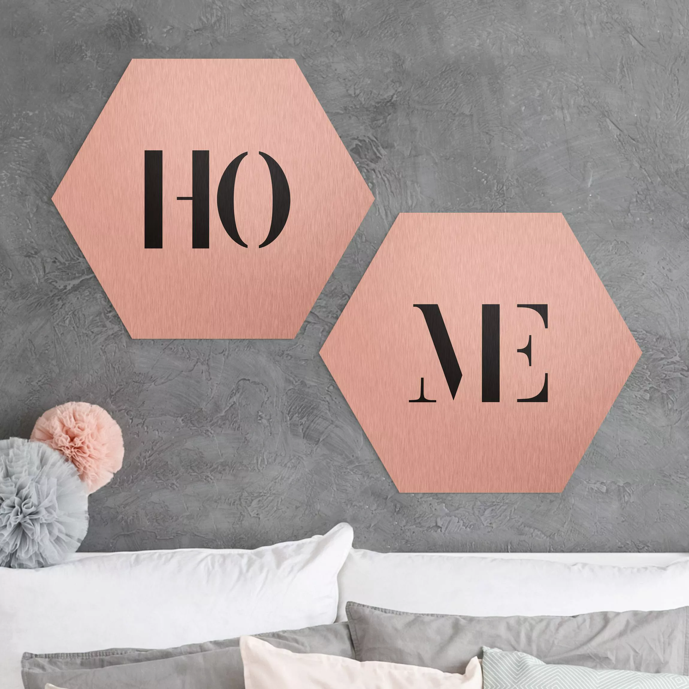 2-teiliges Hexagon-Alu-Dibond Bild Buchstaben HOME Schwarz Set I günstig online kaufen