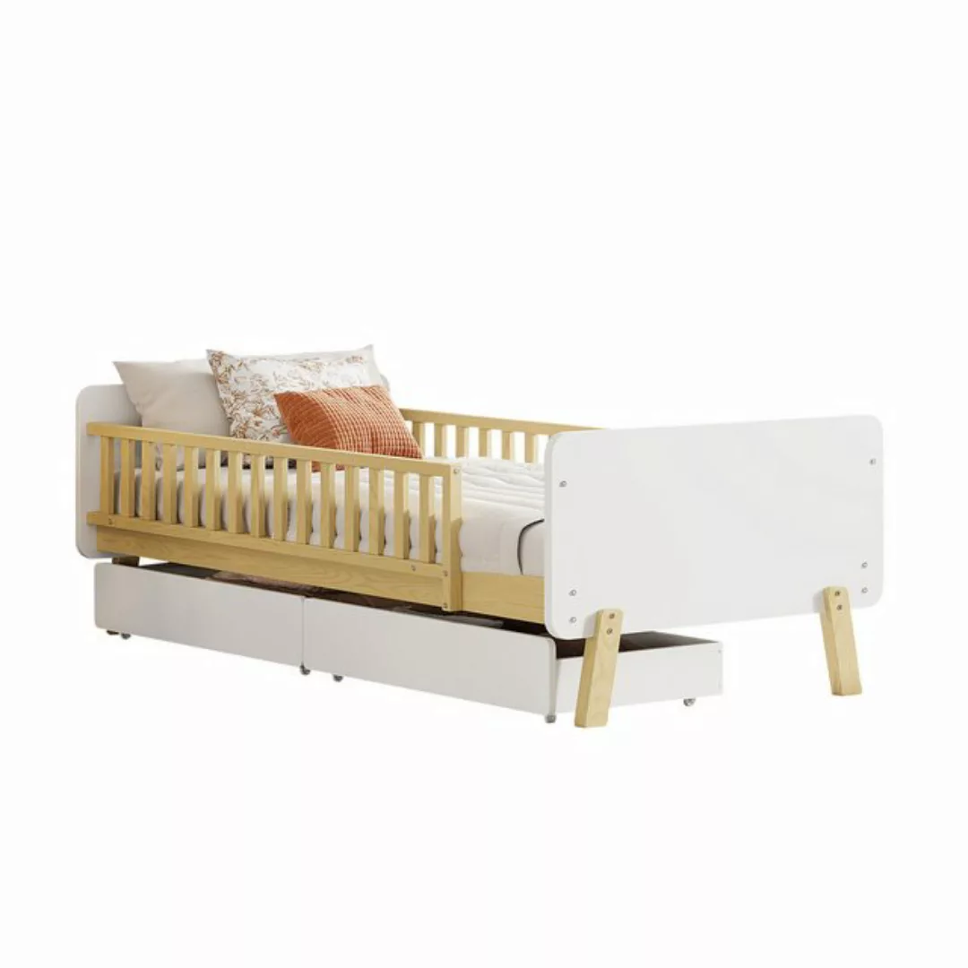 Flieks Kinderbett, Einzelbett Massivholzbett 90x190cm mit 2 Schubladen günstig online kaufen