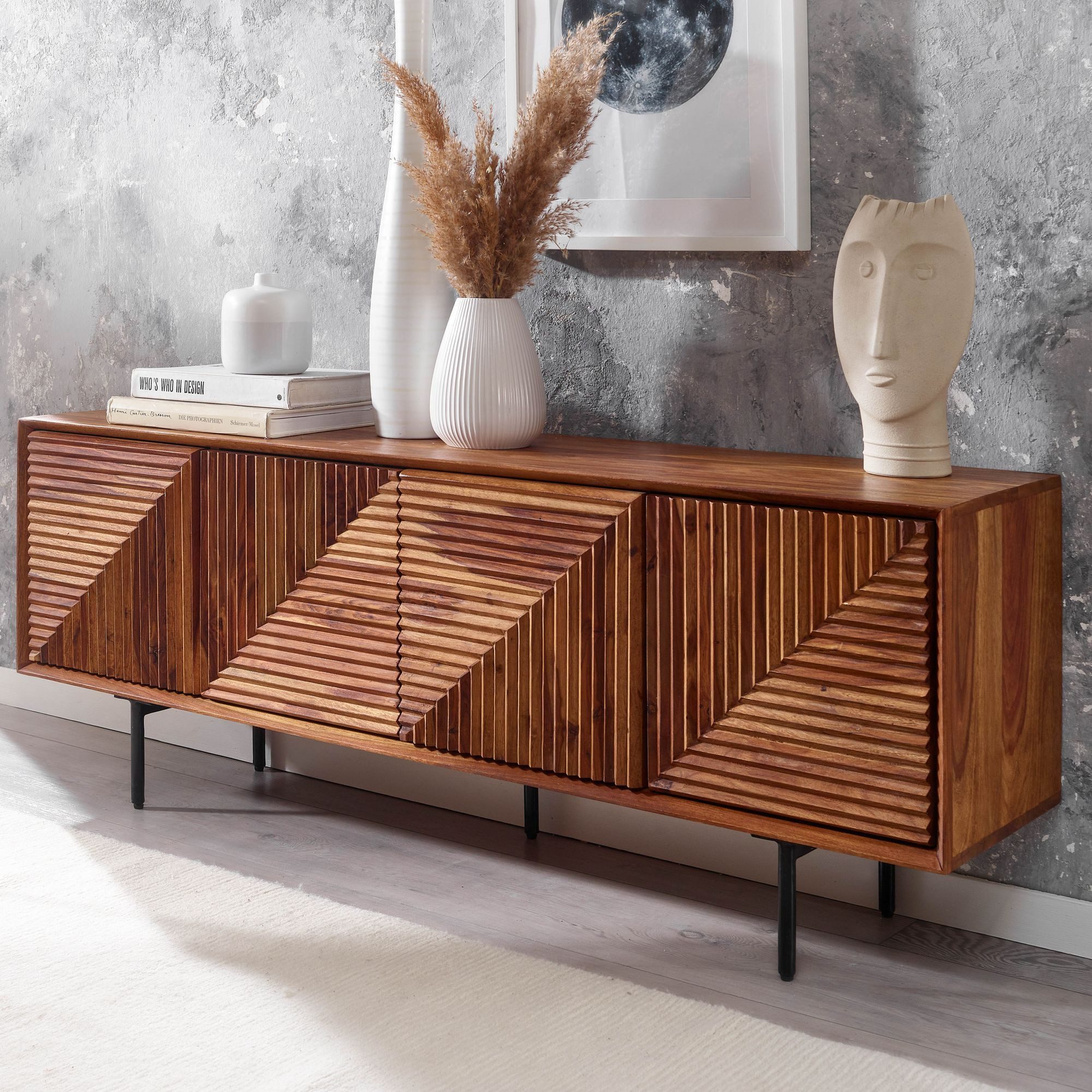 FINEBUY Lowboard FB78855 (Massivholz 140x54x33 cm günstig online kaufen