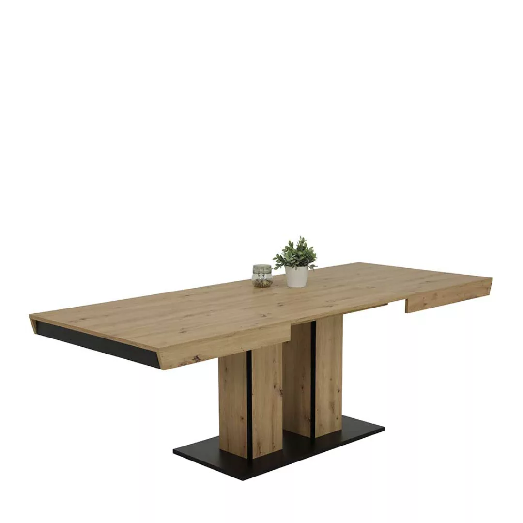 Küchen Tisch ausziehbar mit zwei Einlegeplatten Wildeichefarben & Schwarz günstig online kaufen