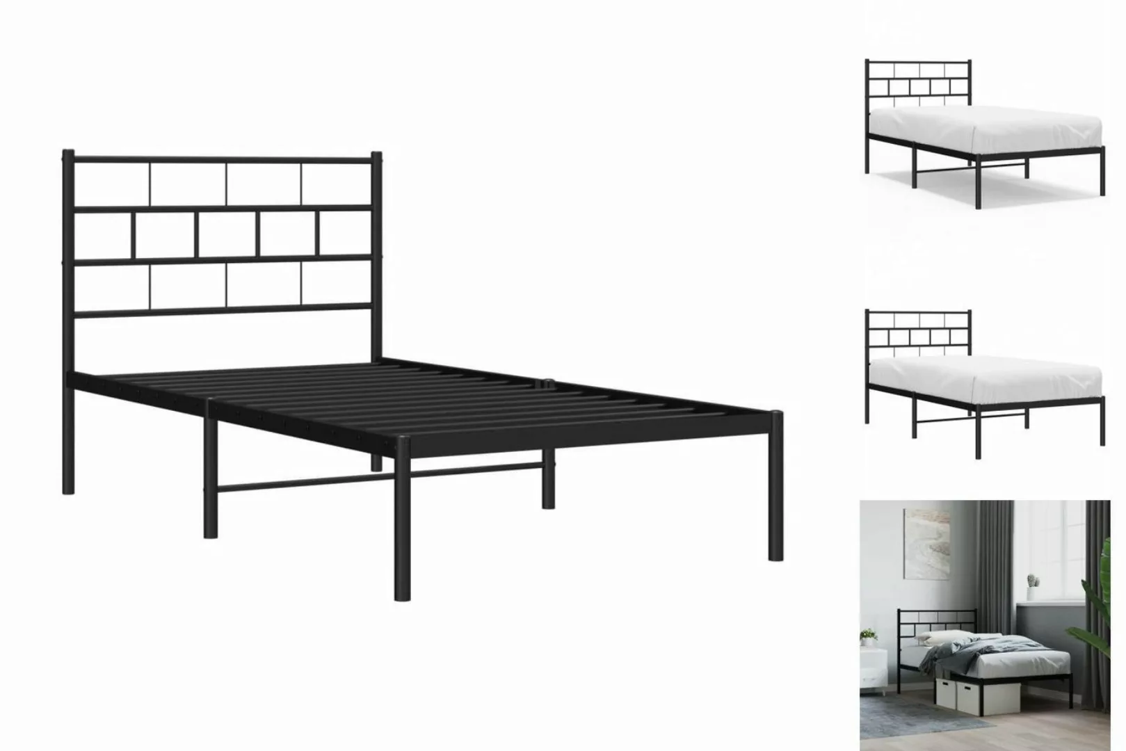 vidaXL Bettgestell Bettrahmen mit Kopfteil Metall Schwarz 75x190 cm Bett Be günstig online kaufen