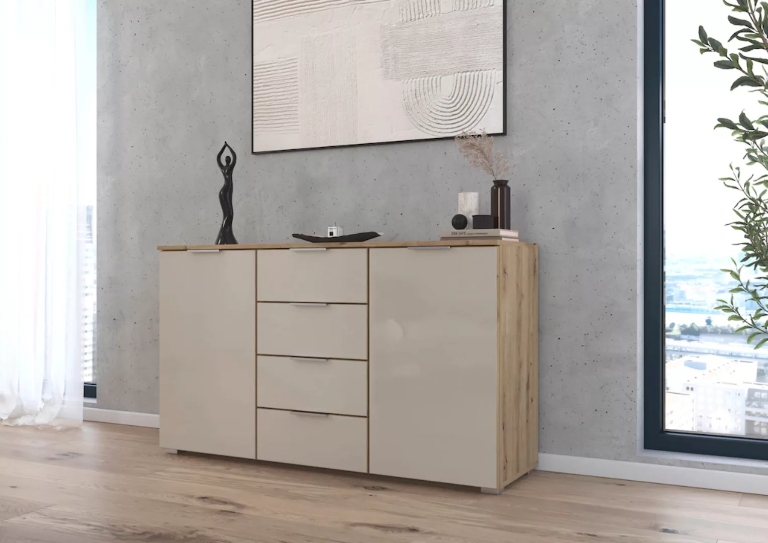 rauch Kommode "Sideboard Kombikommode Schubladenkommode AGORDO mit Glasfron günstig online kaufen