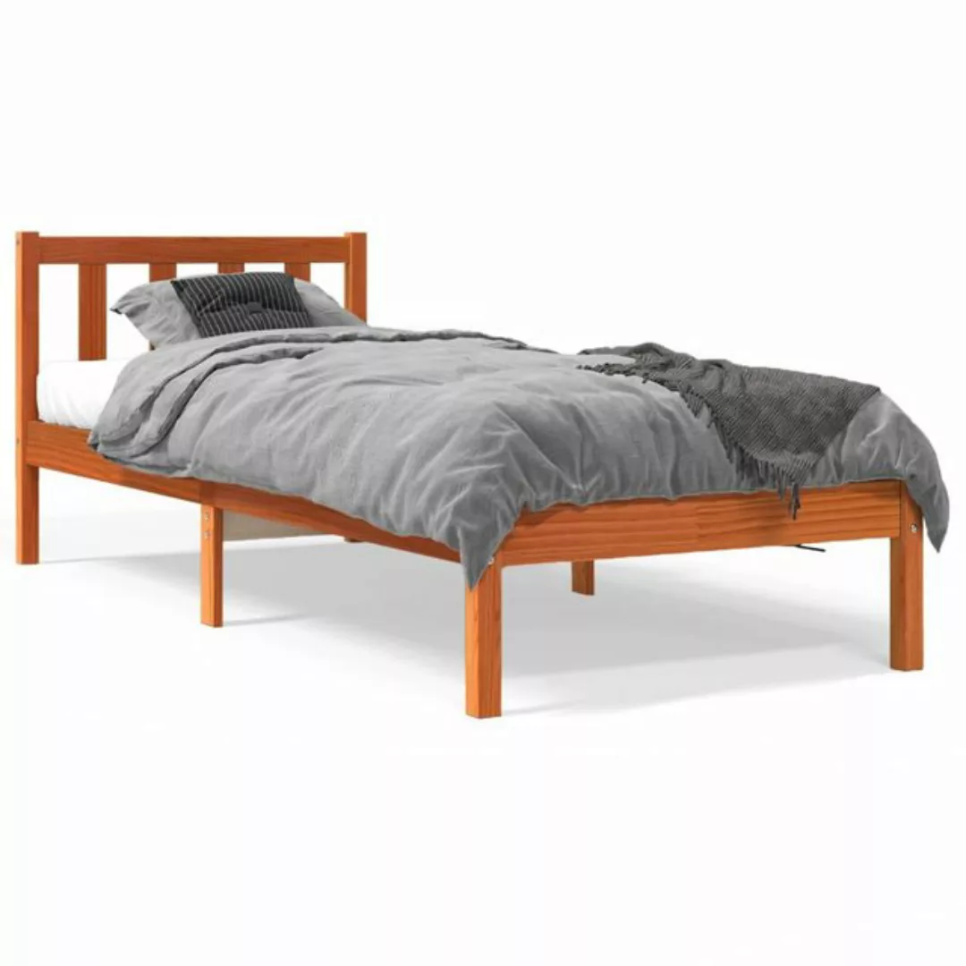 vidaXL Bettgestell Massivholzbett Wachsbraun 90x190 cm Kiefer Bett Bettgest günstig online kaufen