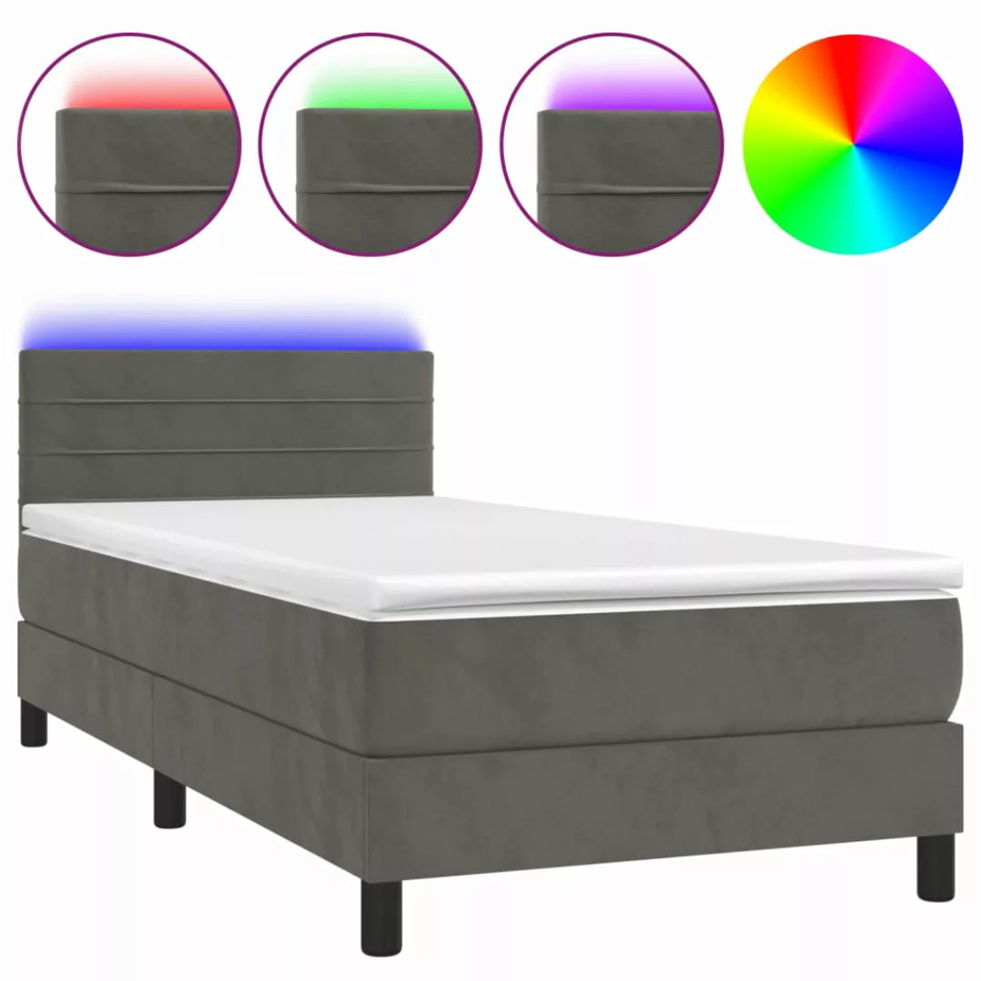 Vidaxl Boxspringbett Mit Matratze & Led Dunkelgrau 80x200 Cm Samt günstig online kaufen