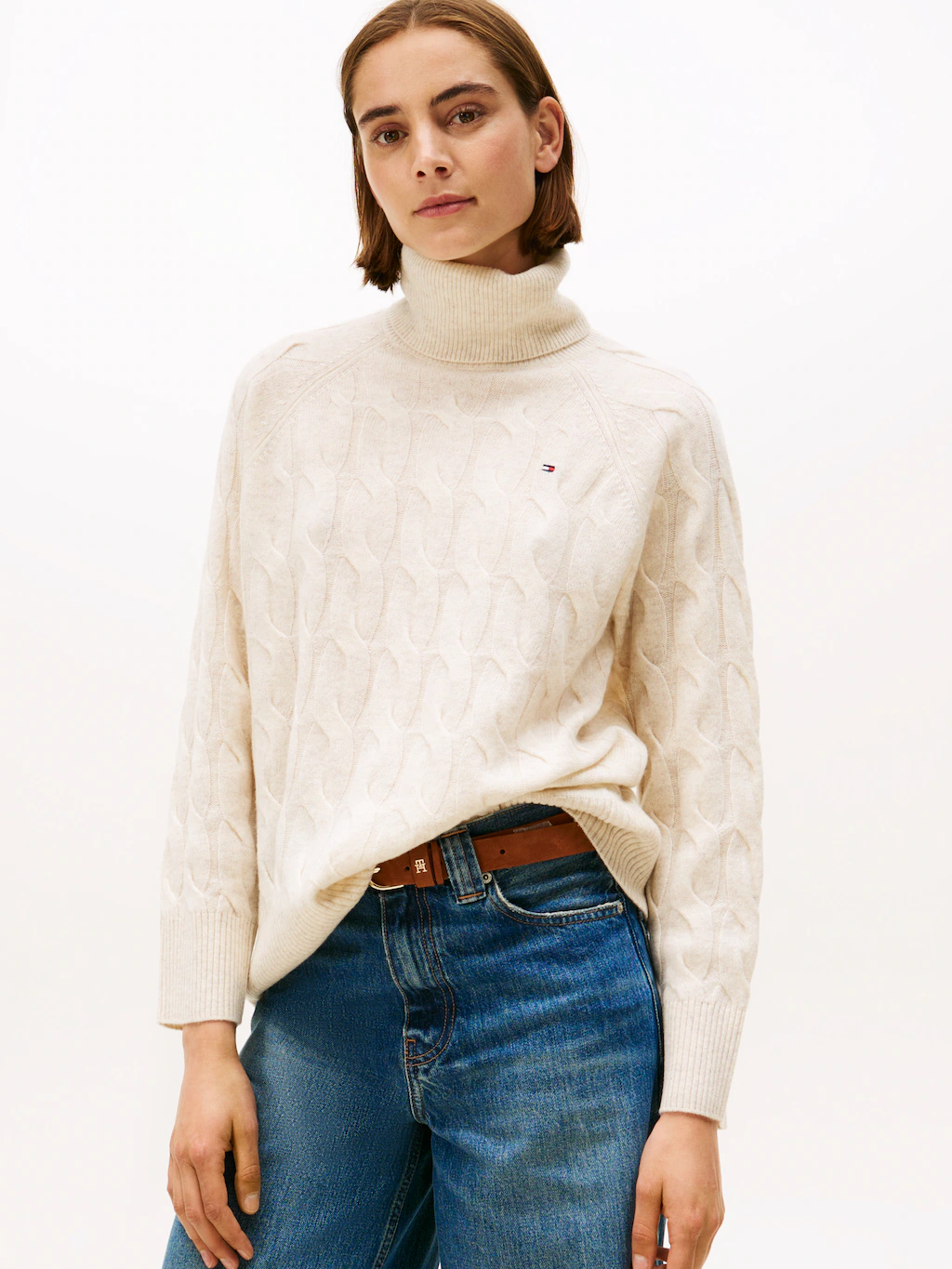 Tommy Hilfiger Rollkragenpullover "SOFT WOOL CABLE ROLL-NK LS SWT", mit Zop günstig online kaufen