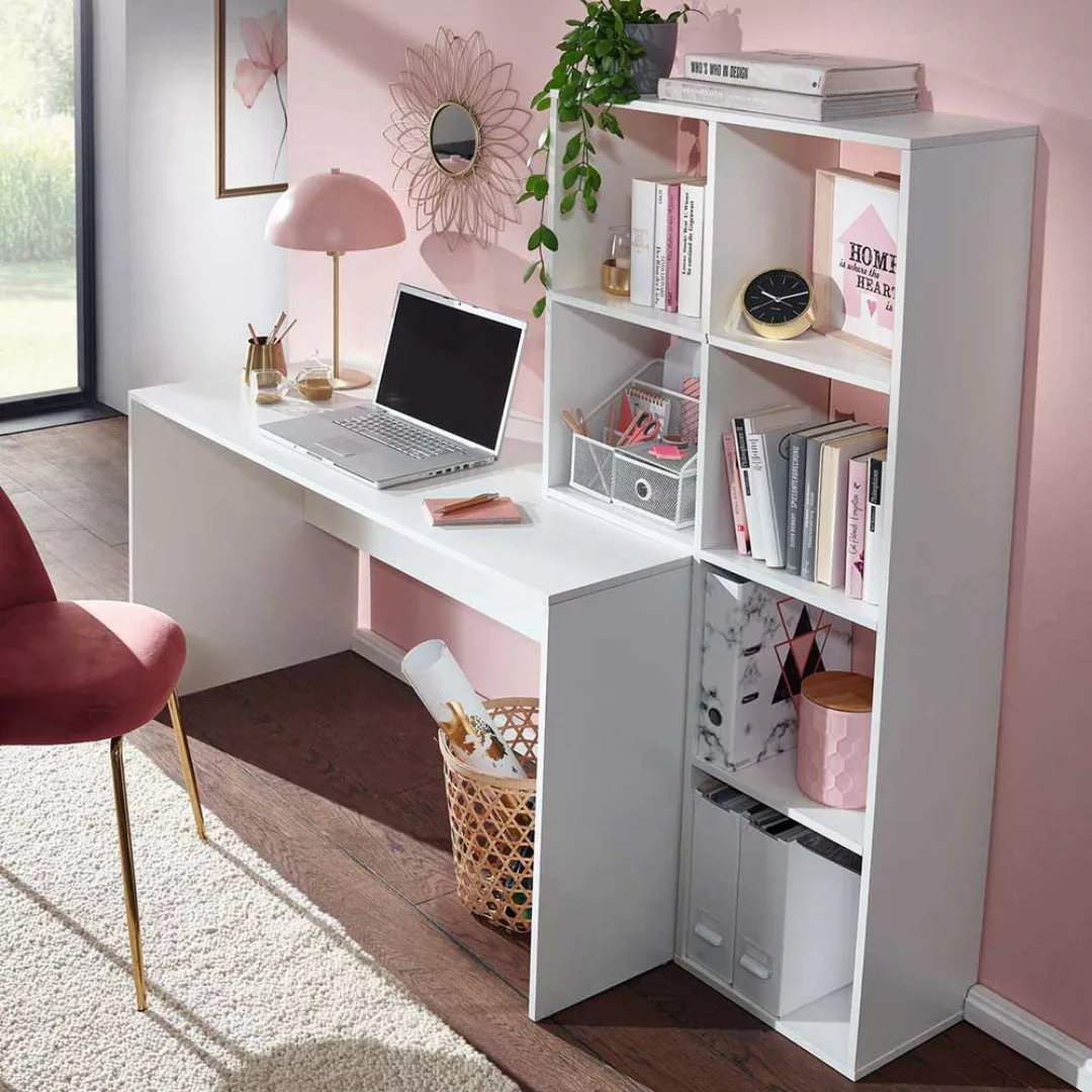 Home Office mit Regal weiss 170 cm Breite 144 cm Höhe günstig online kaufen