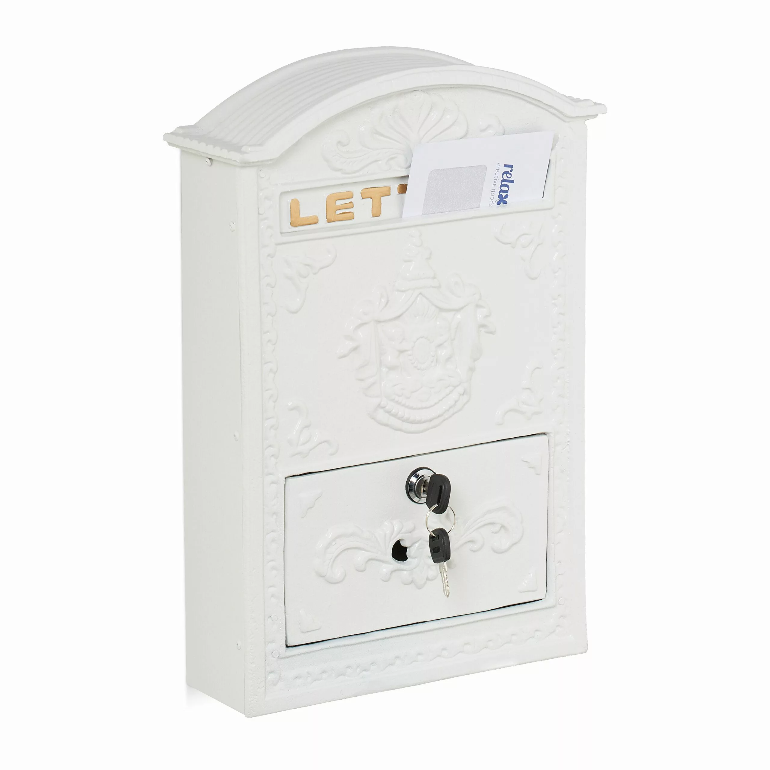 relaxdays Briefkasten Vintage mit Ornamente, Weiß günstig online kaufen