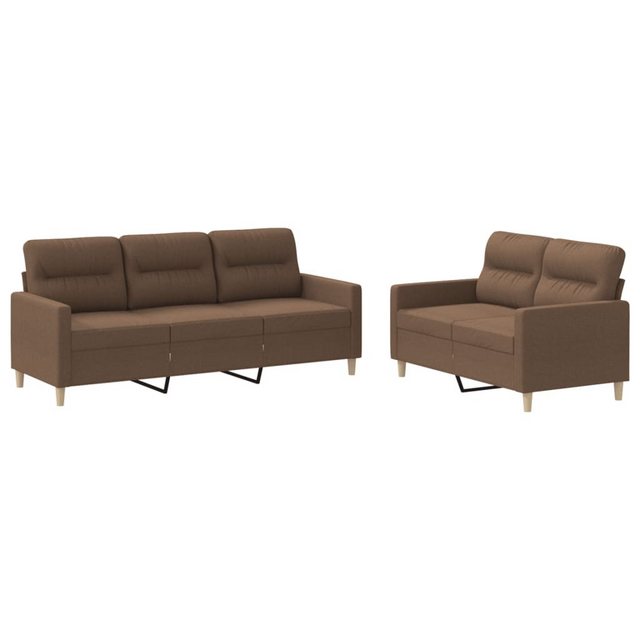 vidaXL Sofa Sofagarnitur Set mit Kissen Stoff, 2-tlg., Braun günstig online kaufen