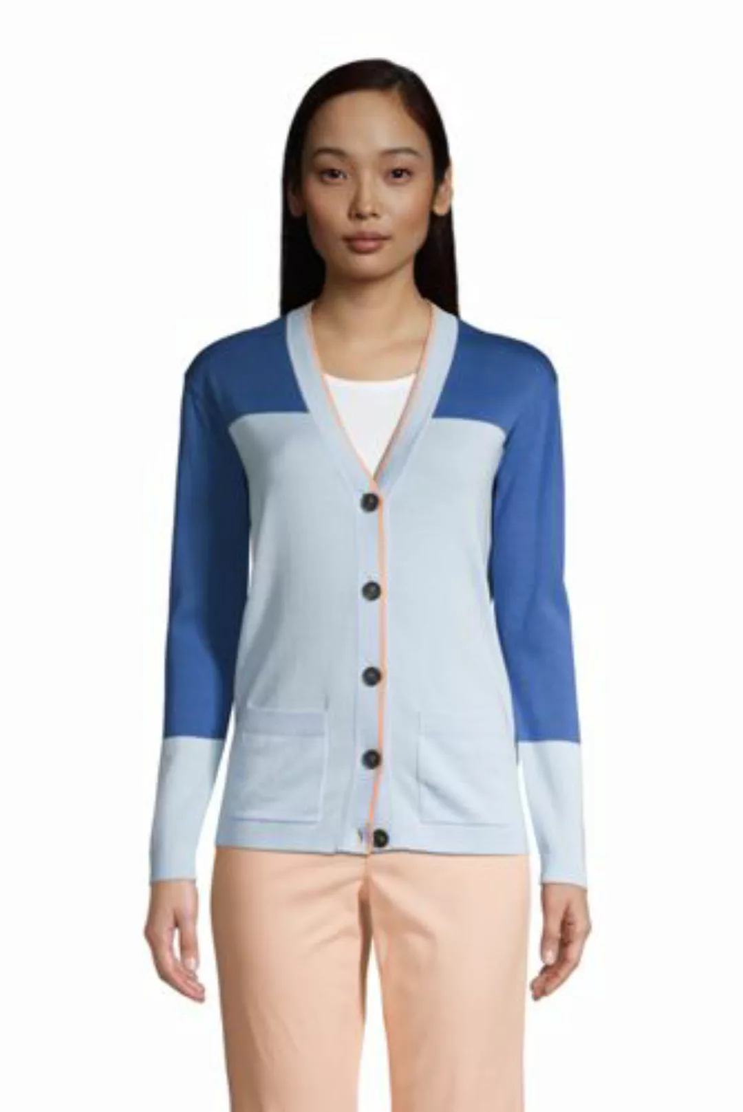 Feinstrick-Cardigan mit V-Ausschnitt, Damen, Größe: XS Normal, Blau, Baumwo günstig online kaufen