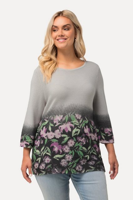 Ulla Popken Strickpullover Pullover Blüten Krausstrick Rundhals 3/4-Arm günstig online kaufen