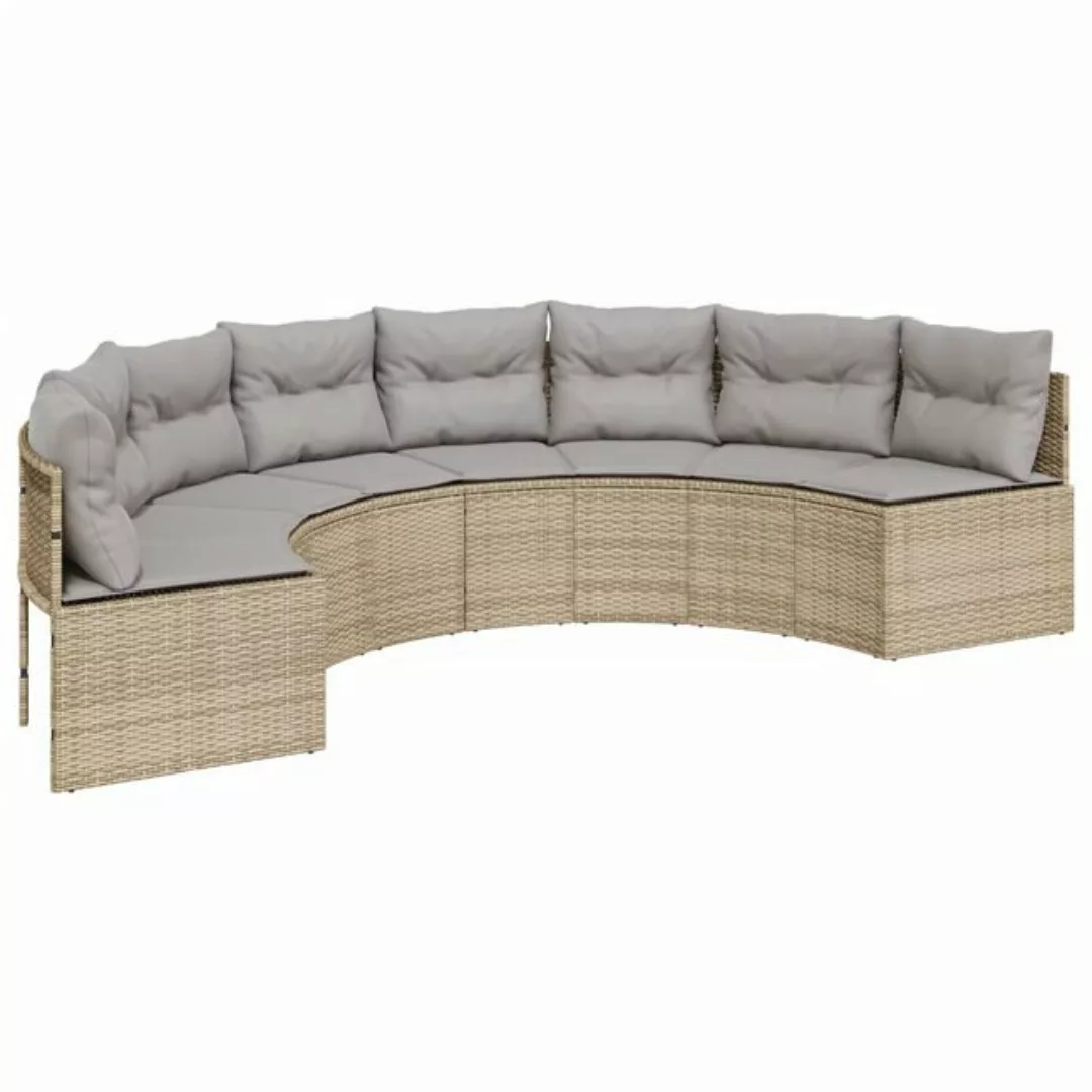 vidaXL Loungesofa Gartensofa mit Kissen Halbrund Beige Poly-Rattan, 1 Teile günstig online kaufen