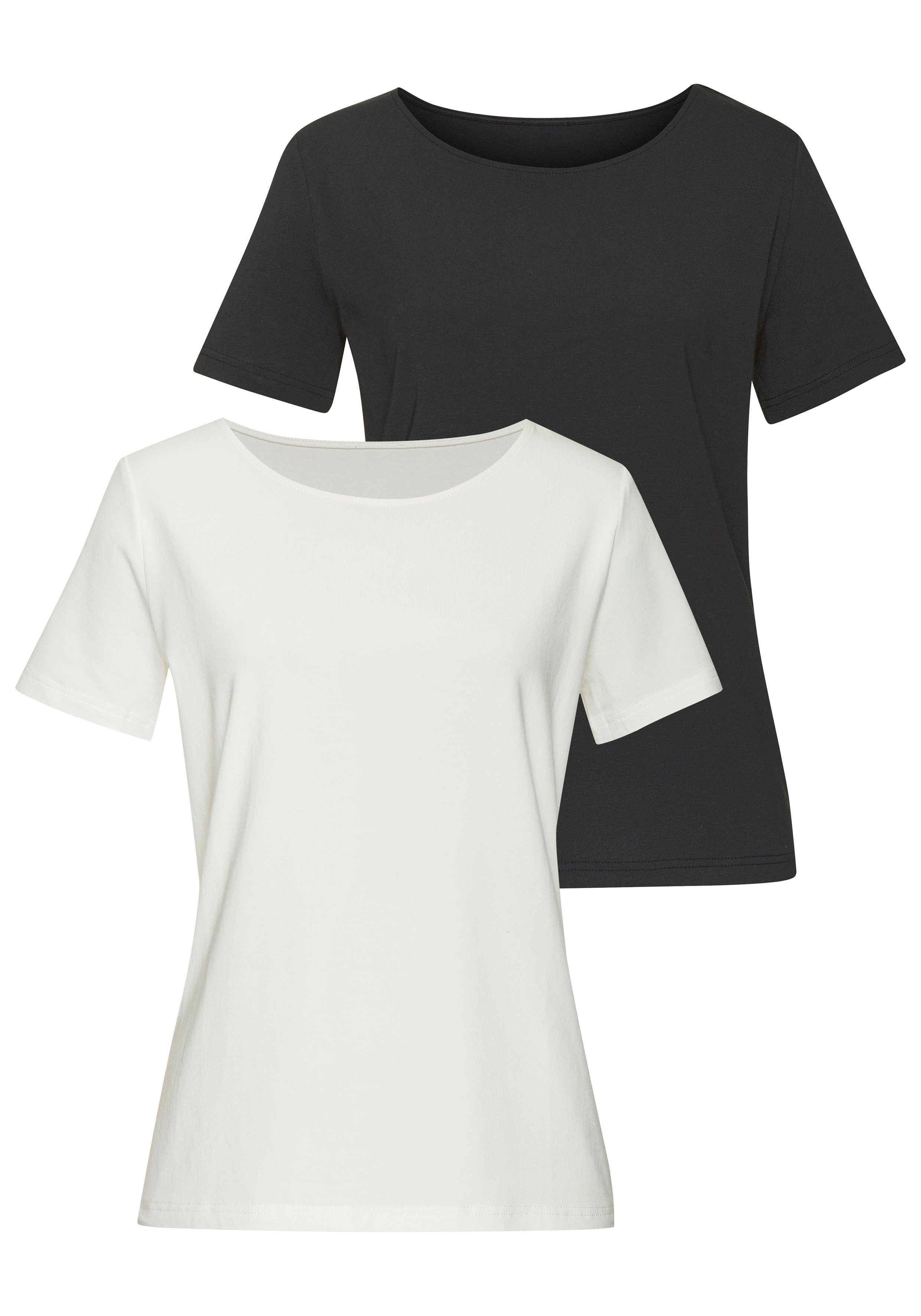 LASCANA T-Shirt "mit Rundhals-Ausschnitt", (2er-Pack), aus elastischer Baum günstig online kaufen