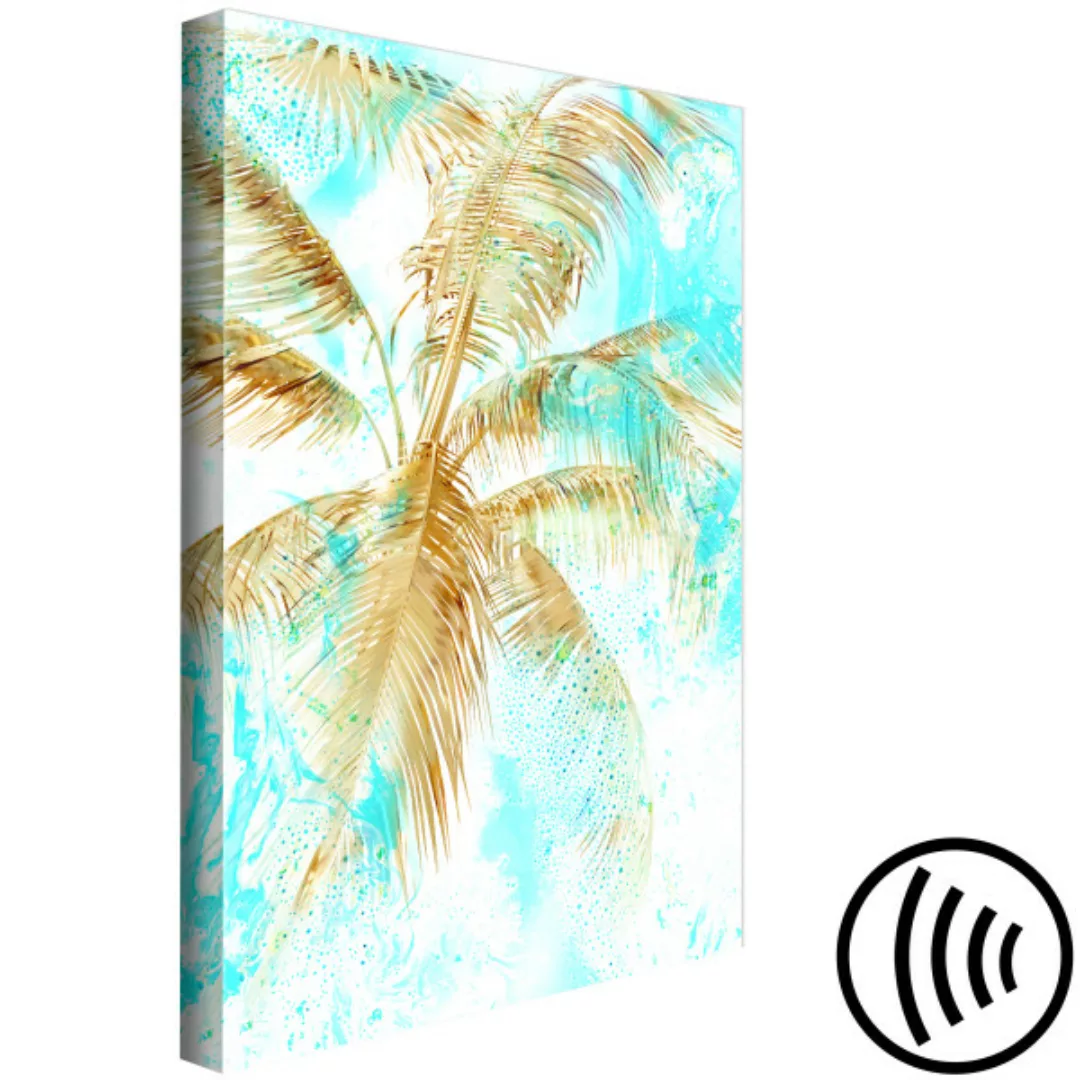 Bild auf Leinwand Goldene Palmblätter - tropische Landschaft auf blauem Hin günstig online kaufen