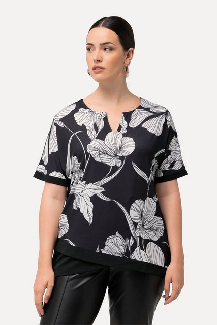 Ulla Popken Druckbluse Blusenshirt Blüten Tunika-Ausschnitt Halbarm günstig online kaufen