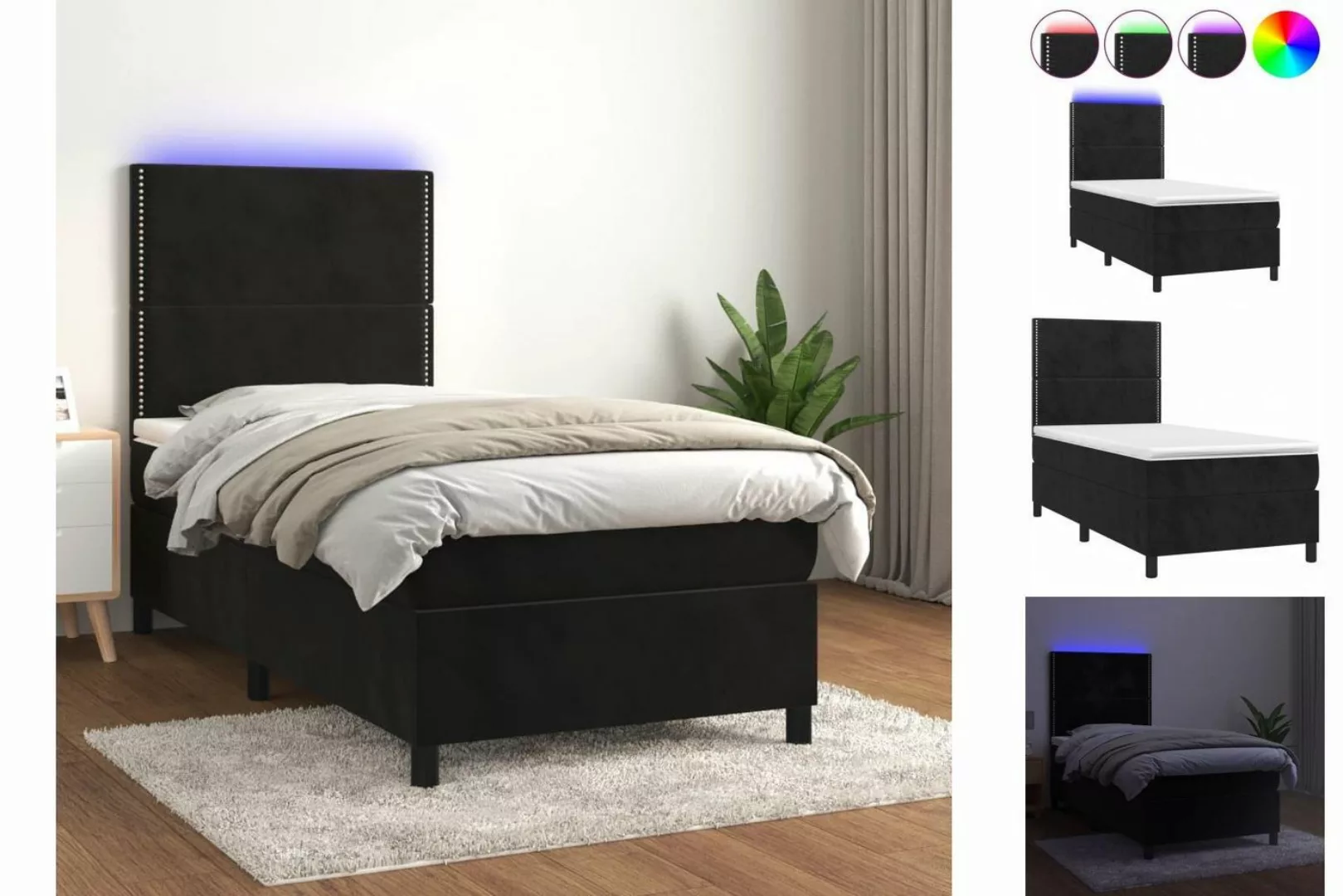 vidaXL Boxspringbett Boxspringbett mit Matratze & LED Samt (90 x 190 cm, Sc günstig online kaufen