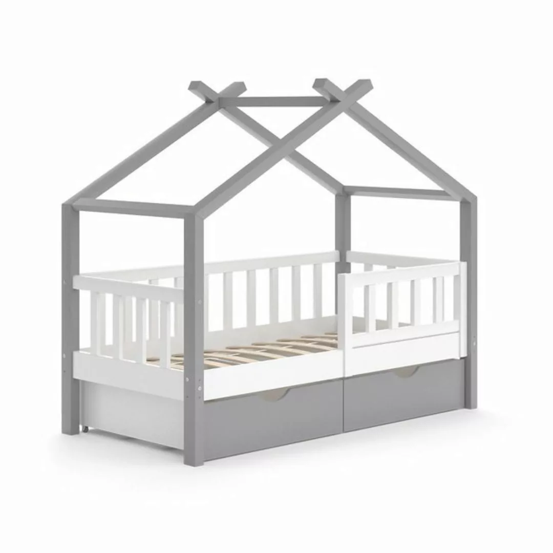 Vicco Kinderbett Hausbett Einzelbett 70x140cm DESIGN Grau Weiß günstig online kaufen