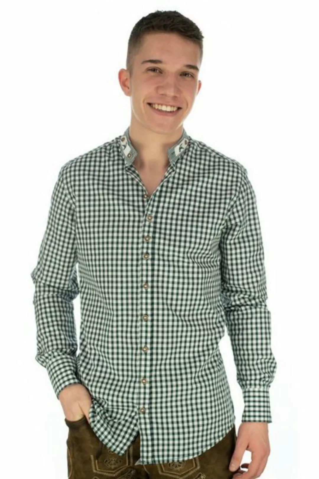 OS-Trachten Trachtenhemd Prabu Langarmhemd mit Stehkragen mit Riegel günstig online kaufen