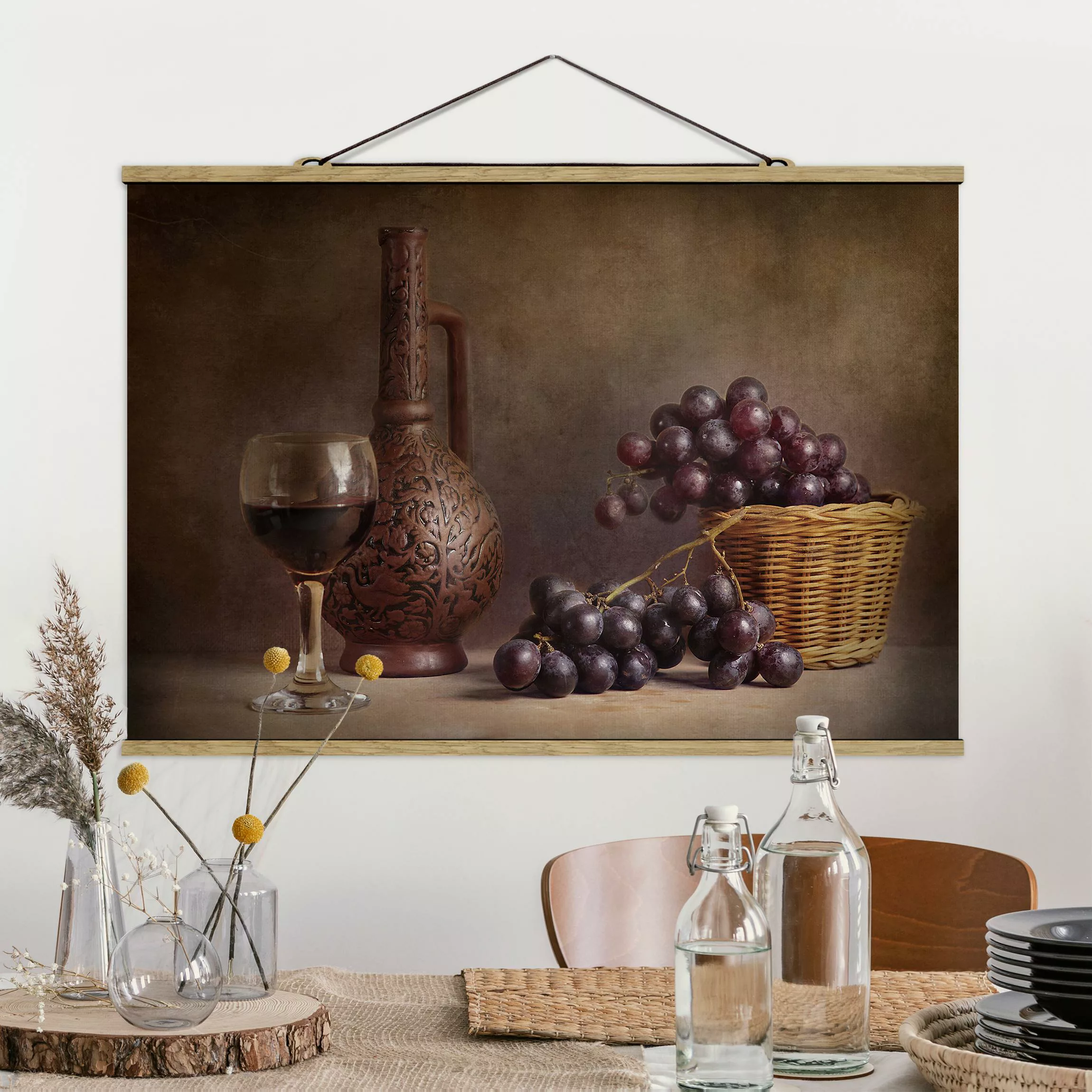 Stoffbild Küche mit Posterleisten - Querformat Stillleben mit Weintrauben günstig online kaufen