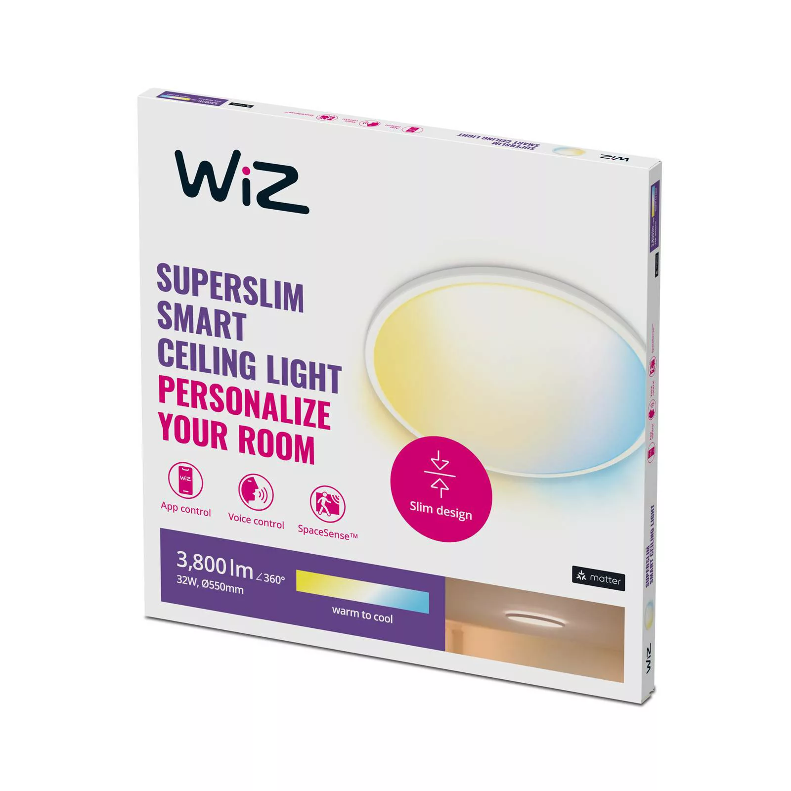 WiZ SuperSlim LED-Deckenleuchte CCT Ø55cm weiß günstig online kaufen