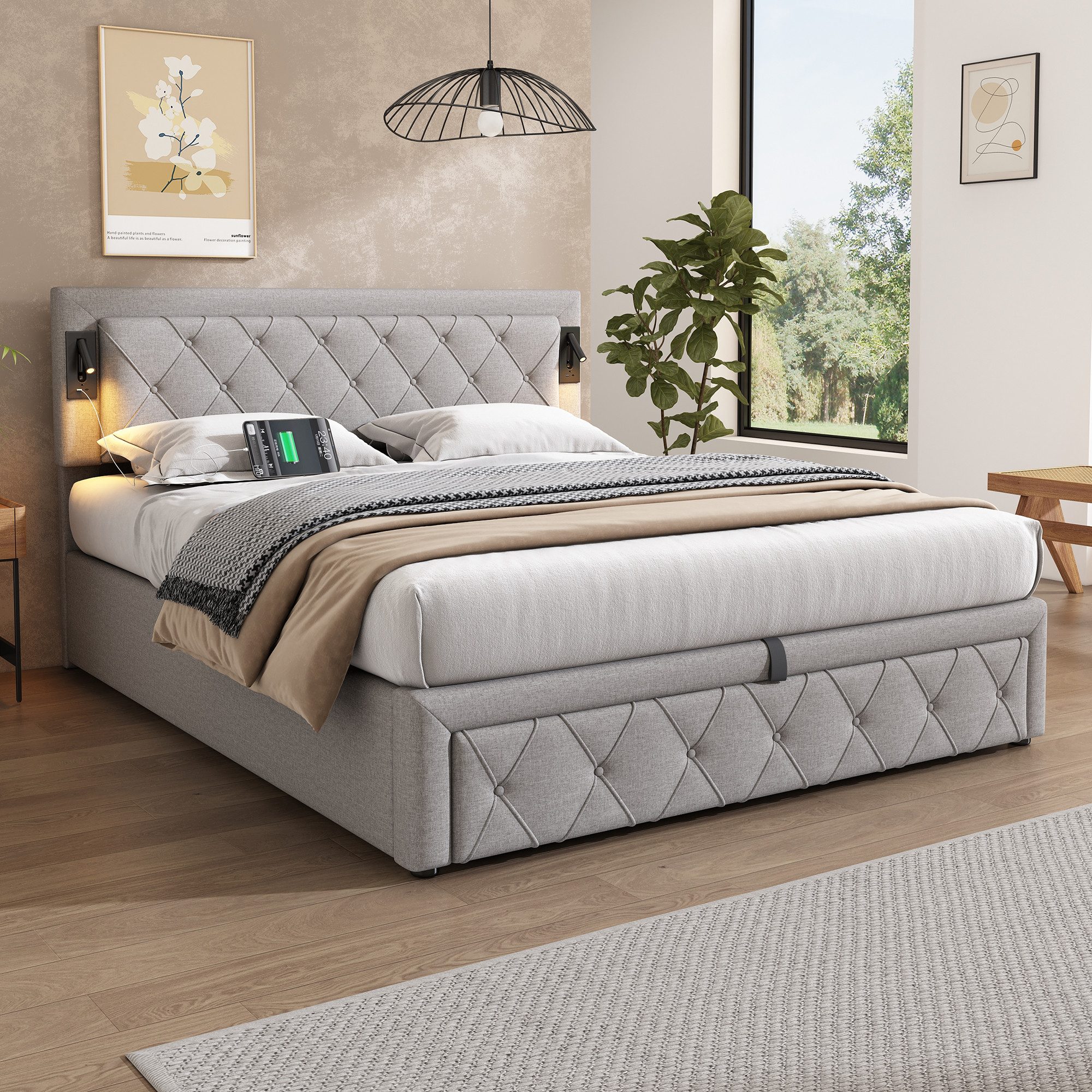 KLAM HOME Polsterbett Doppelbett Stauraumbett 160/180*200 günstig online kaufen