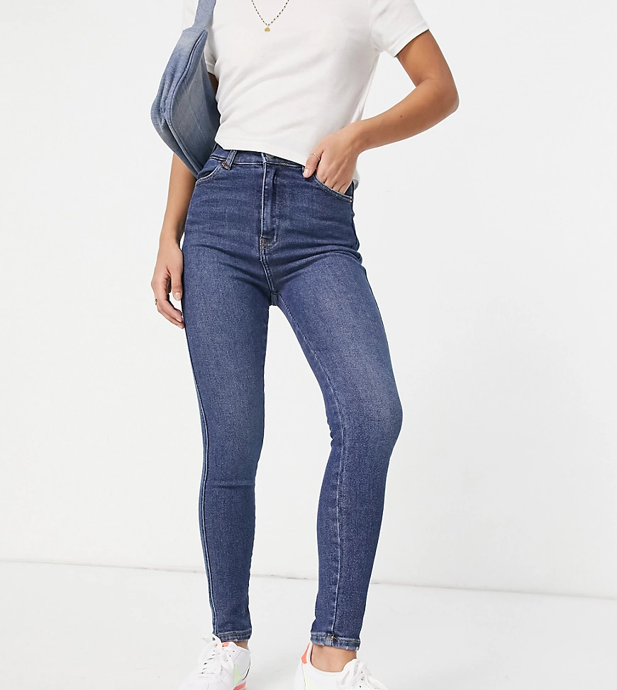 Dr Denim Petite – Moxy – Jeans mit superhohem Bund in dunkler Waschung-Blau günstig online kaufen