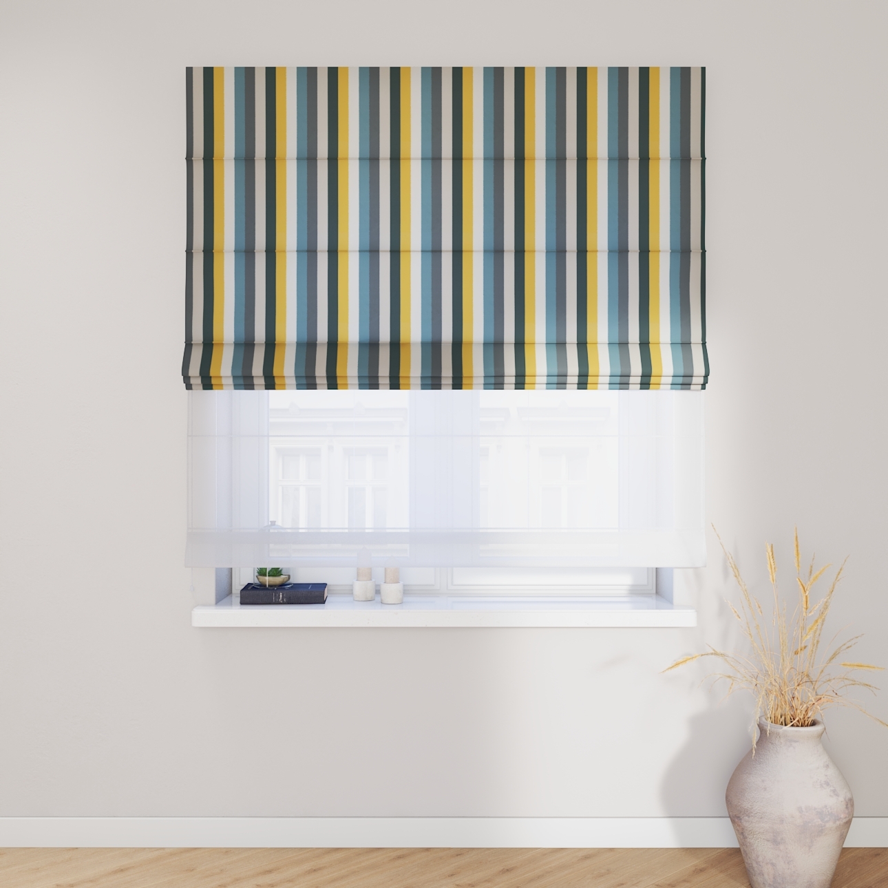 Dekoria Doppelraffrollo Duo, blau-gelb-grau, 120 x 160 cm günstig online kaufen