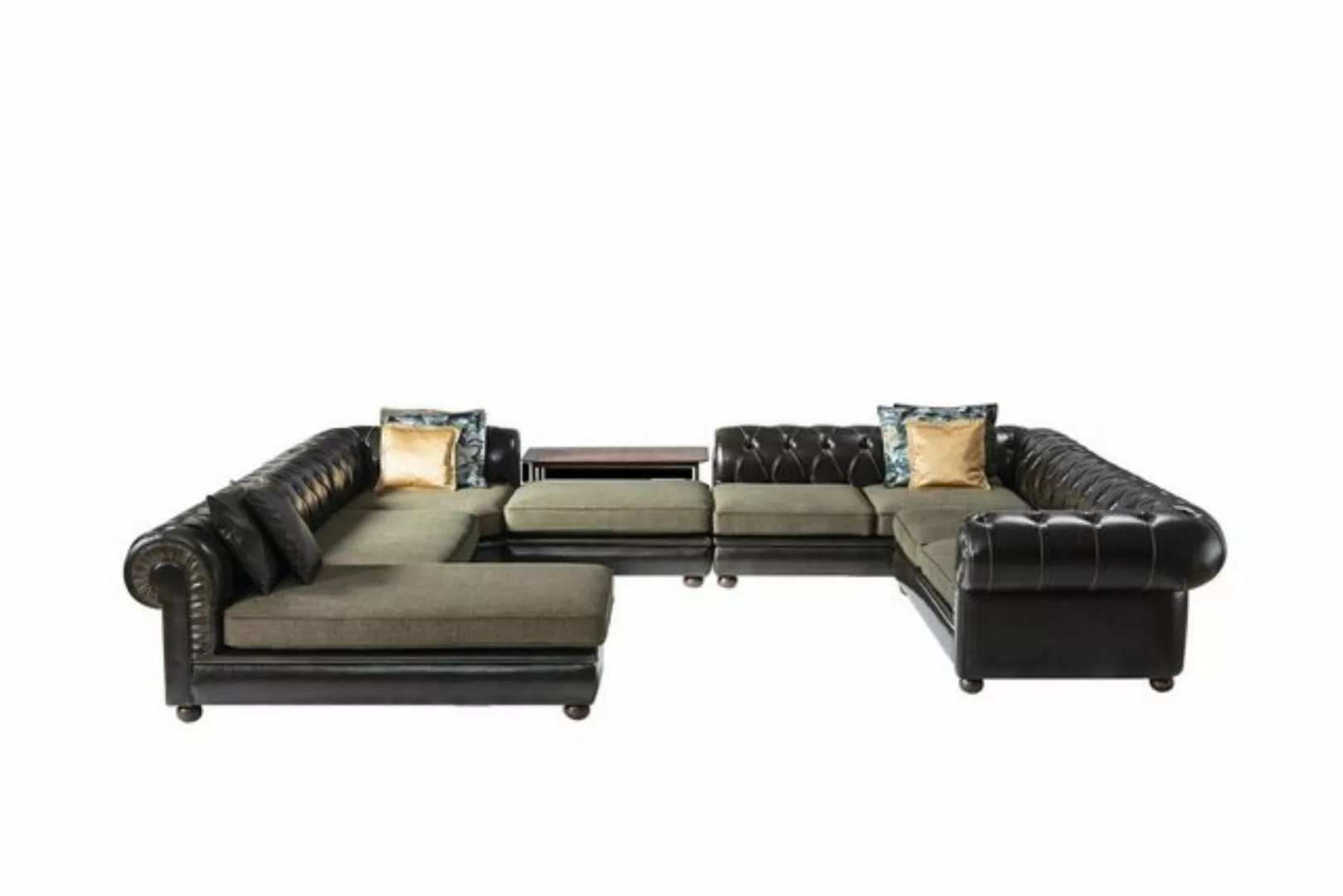 JVmoebel Ecksofa Schwarz-grünes Ecksofa U-Form Polster Wohnlandschaft Relax günstig online kaufen