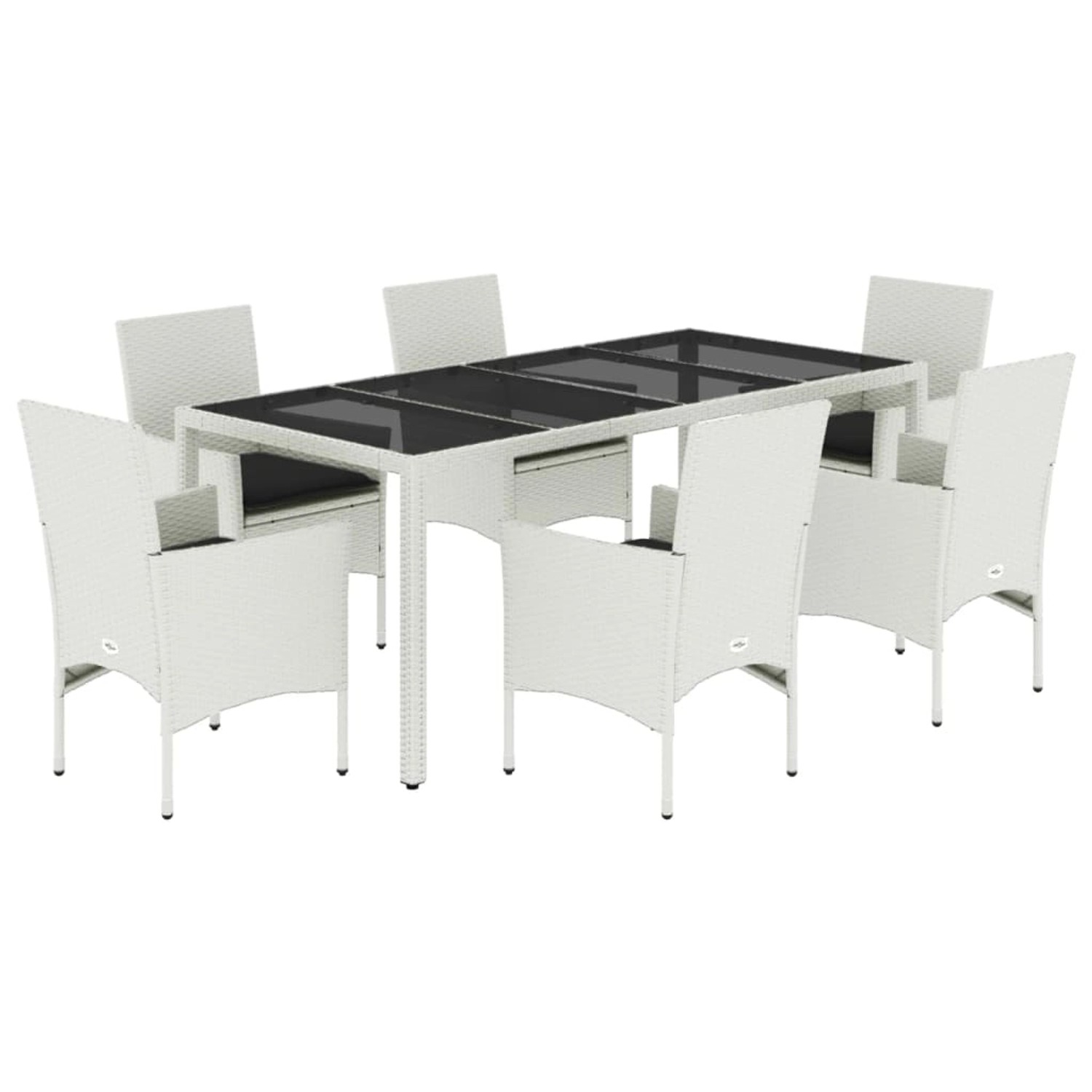 vidaXL 7-Tlg Garten-Essgruppe mit Kissen Weiß Poly Rattan und Glas 3278583 günstig online kaufen