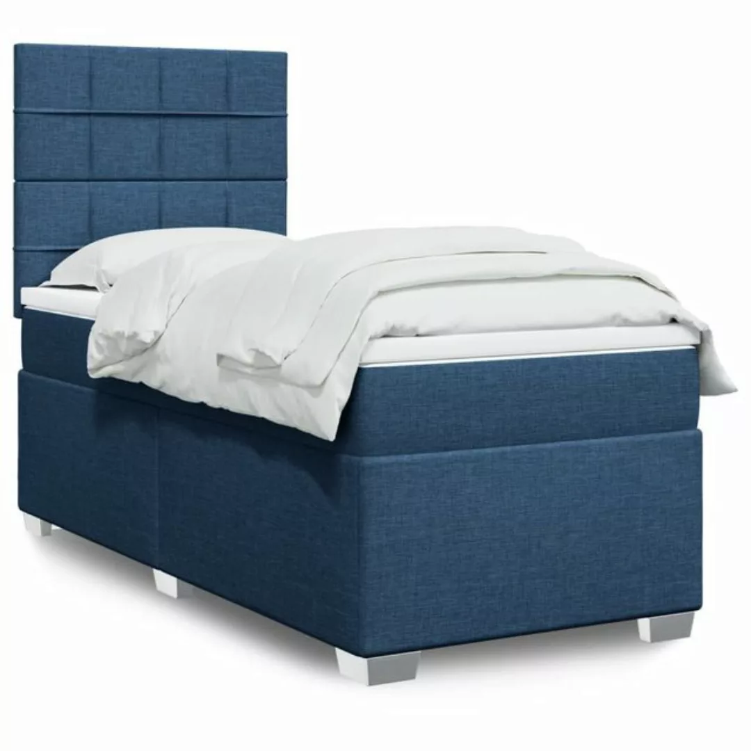 vidaXL Boxspringbett, Boxspringbett mit Matratze Blau 90x200 cm Stoff günstig online kaufen