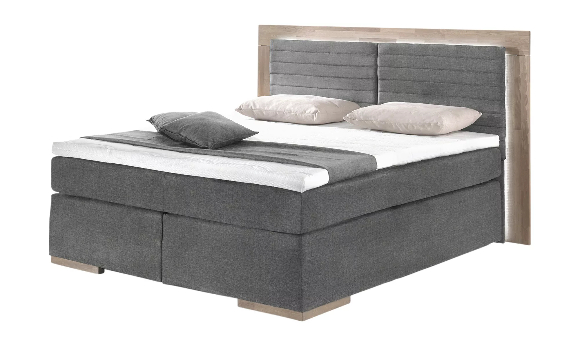 uno Massivholz-Boxspringbett mit LED-Beleuchtung Marlow 2 ¦ grau ¦ Maße (cm günstig online kaufen