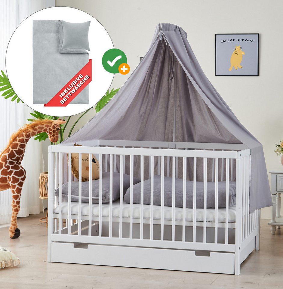 Alavya Home® Komplettbett TOBI 7-tlg.SET für Kleine Babys I 9-fach höhenver günstig online kaufen