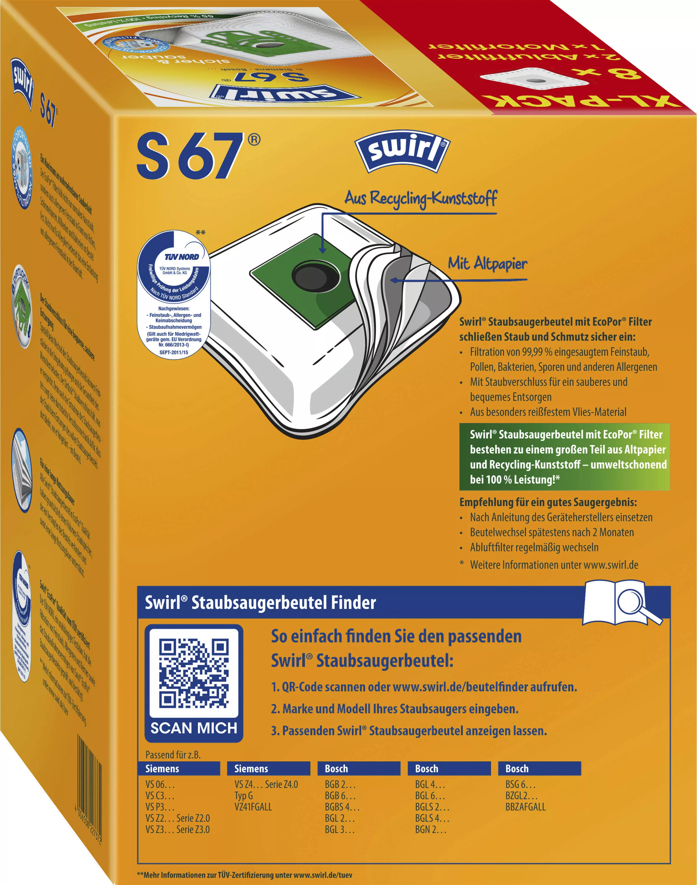 Swirl Staubsaugerbeutel »Swirl® S 67 EcoPor® XL Vorteilspack«, (Packung, 11 günstig online kaufen