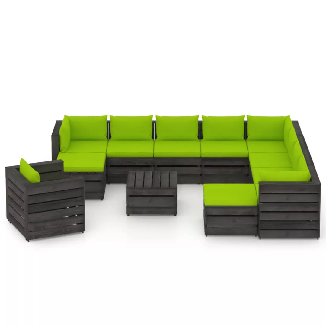 12-tlg. Garten-lounge-set Mit Kissen Grau Imprägniertes Holz günstig online kaufen