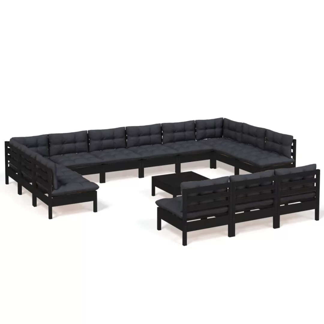 14-tlg. Garten-lounge-set Mit Kissen Schwarz Massivholz Kiefer günstig online kaufen