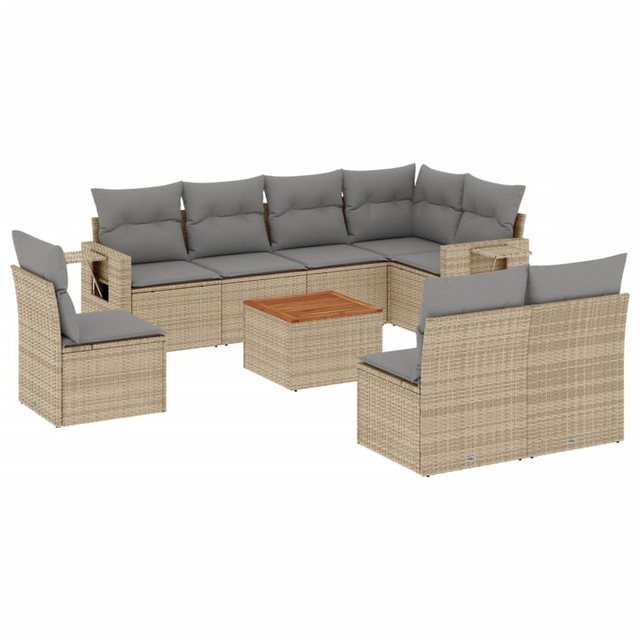 vidaXL Sofaelement 9-tlg. Garten-Sofagarnitur mit Kissen Beige Poly Rattan günstig online kaufen