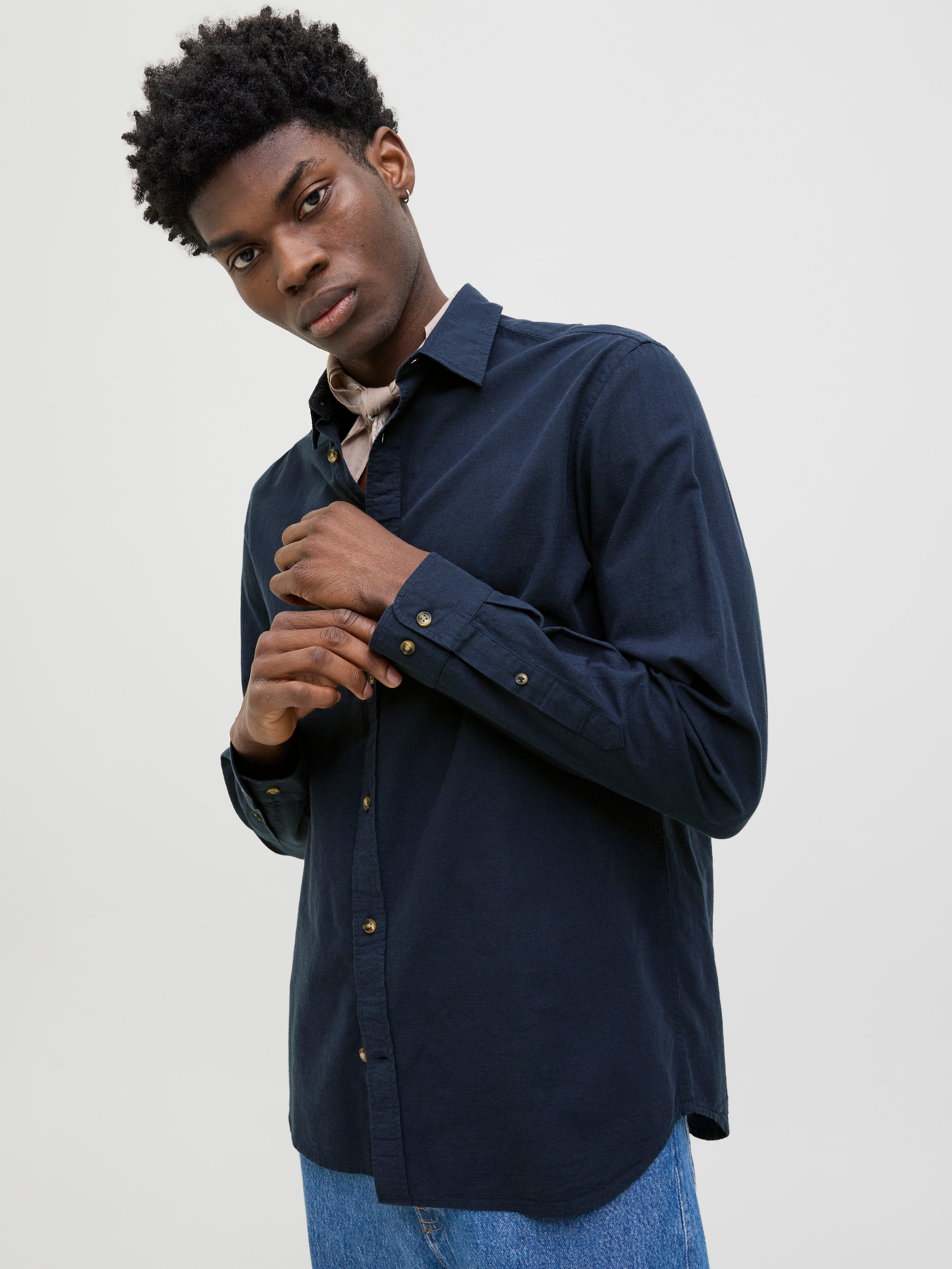 Jack & Jones Langarmhemd "JJESUMMER BAND SHIRT LS SN", mit Bandkragen günstig online kaufen
