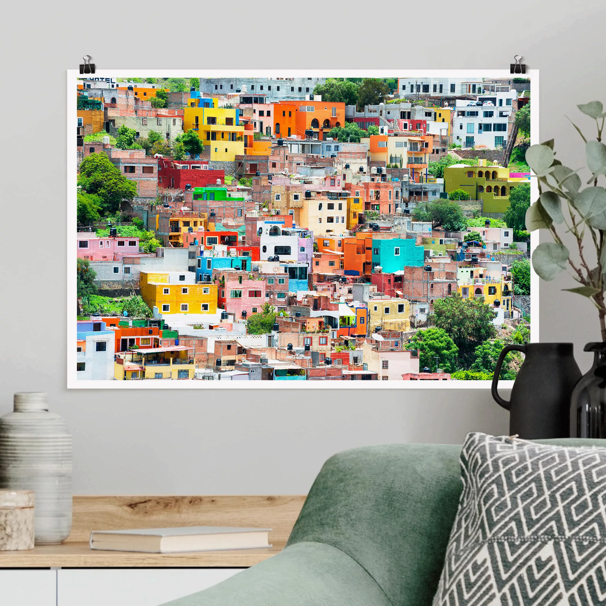 Poster Architektur & Skyline - Querformat Farbige Häuserfront Guanajuato günstig online kaufen