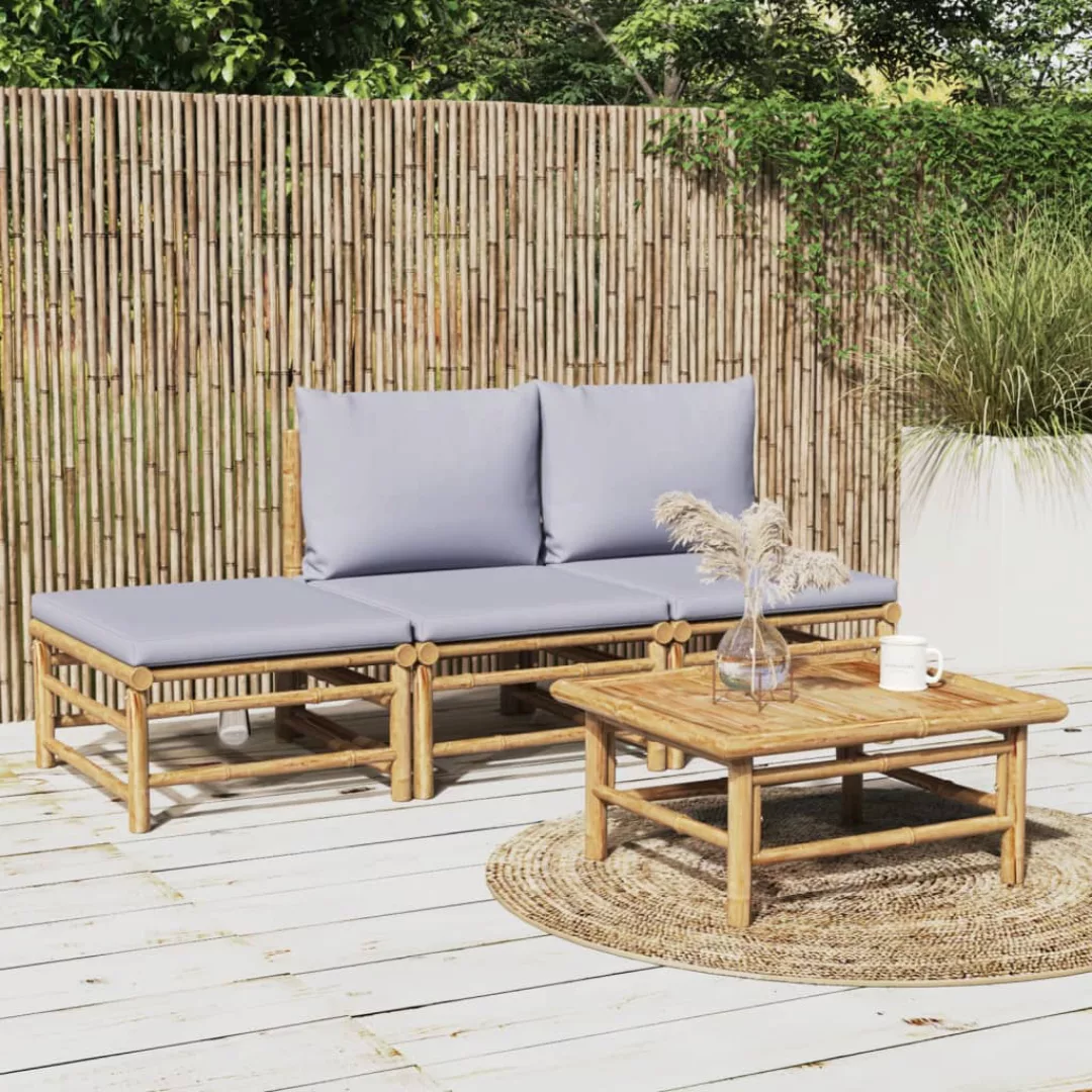 Vidaxl 4-tlg. Garten-lounge-set Mit Hellgrauen Kissen Bambus günstig online kaufen