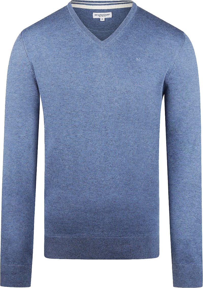 McGregor Pullover Merinowolle V-Ausschnitt Faded Blau - Größe L günstig online kaufen