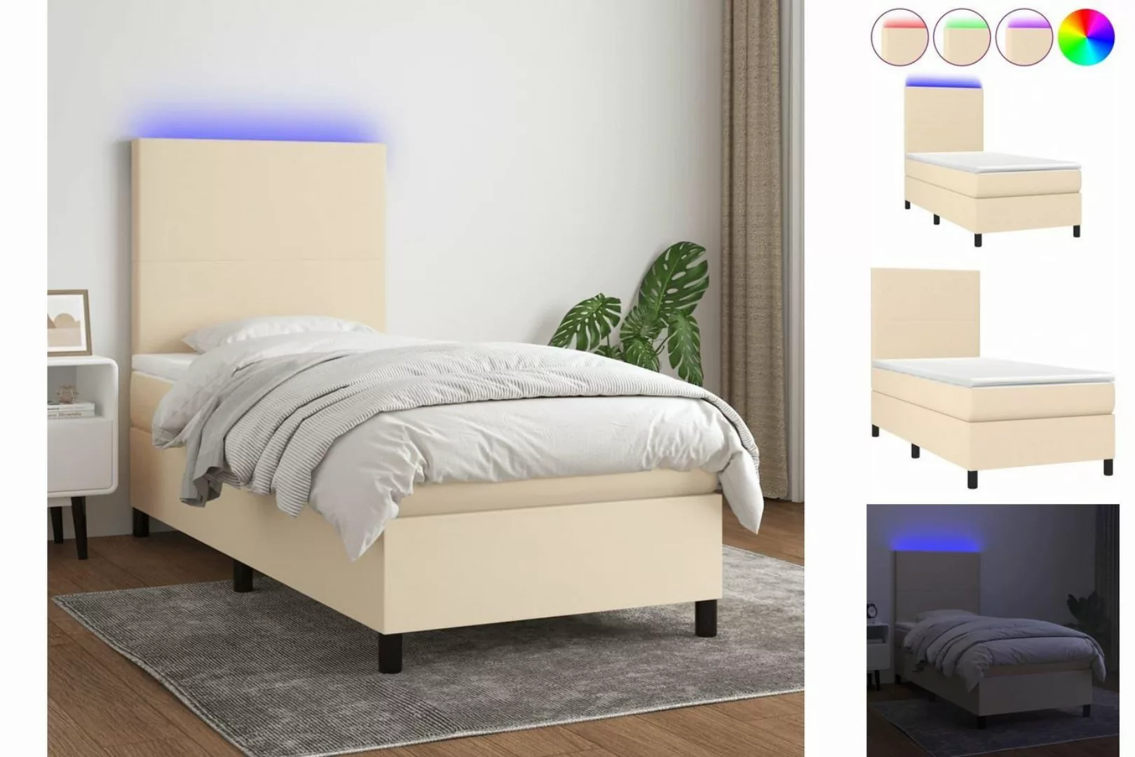 vidaXL Bettgestell Boxspringbett mit Matratze LED Creme 90x200 cm Stoff Bet günstig online kaufen