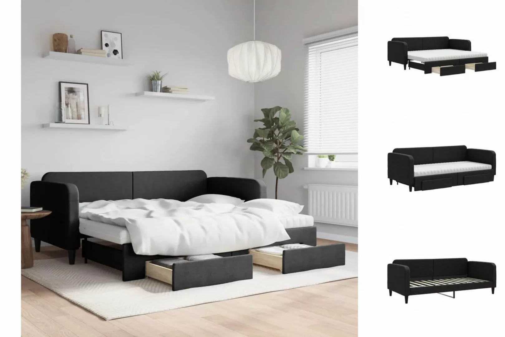 vidaXL Gästebett Gästebett Tagesbett Ausziehbar mit Schubladen Schwarz 90x2 günstig online kaufen